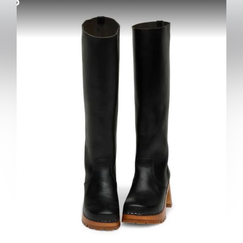 Swedish Hasbeens Black Leather Heeled Boots